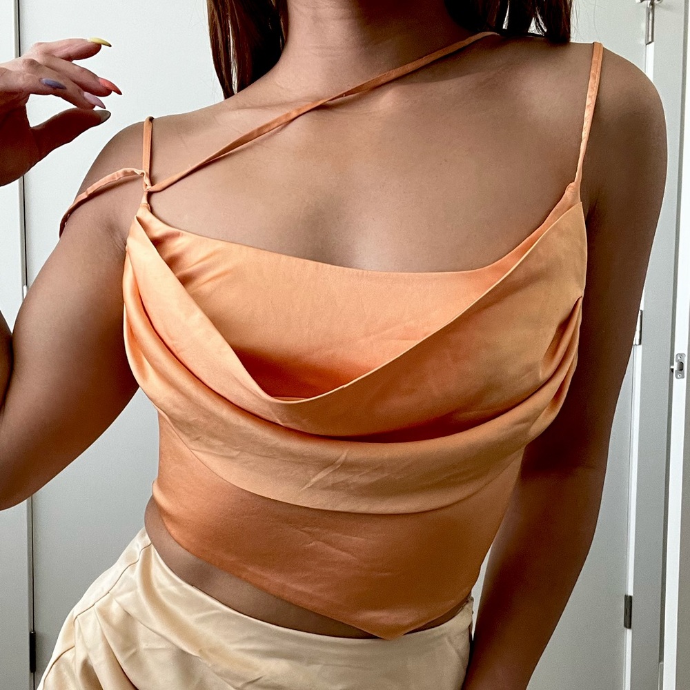 Silky Orange Off-The-Shoulder Top